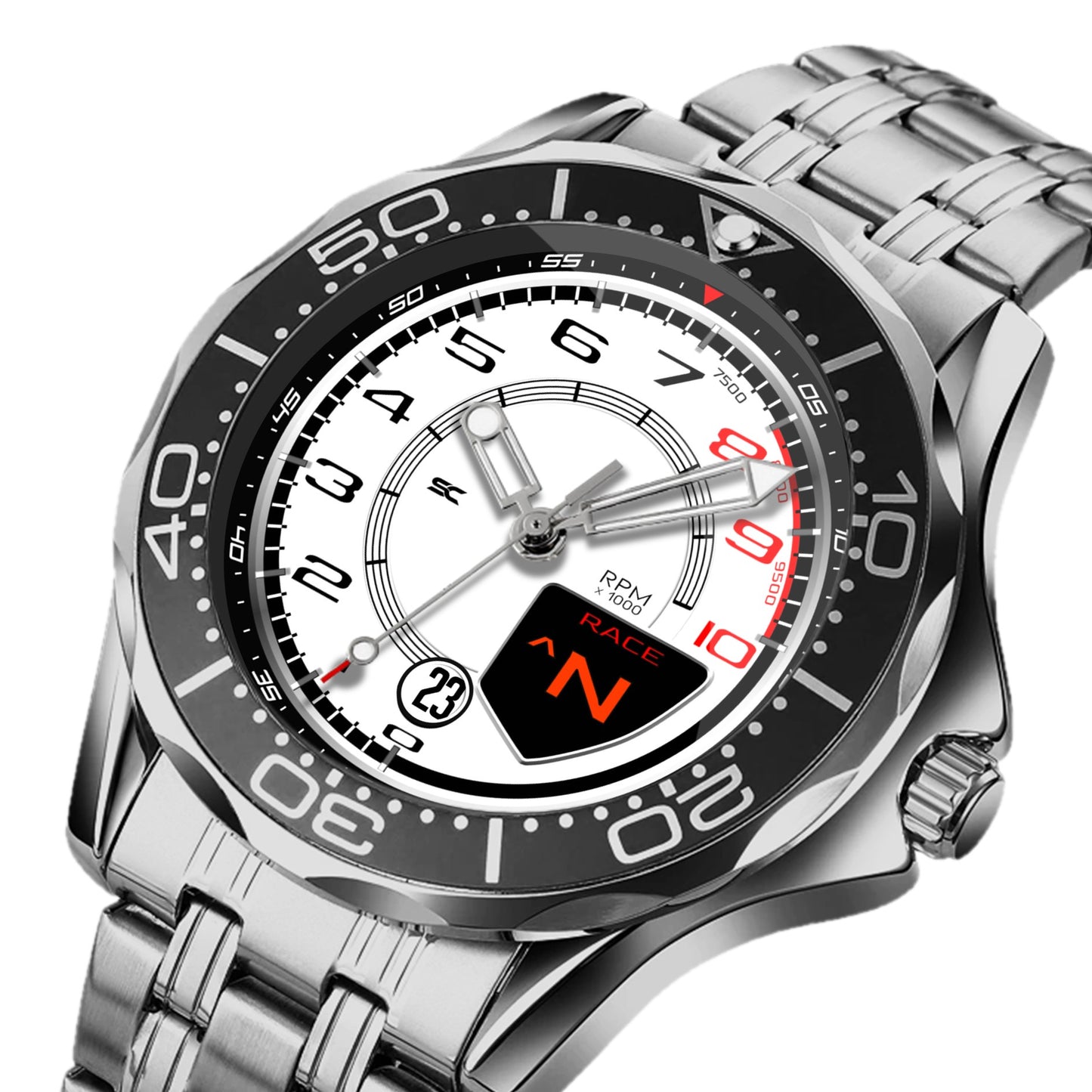 Orologio da Polso con Contagiri Race Bianco